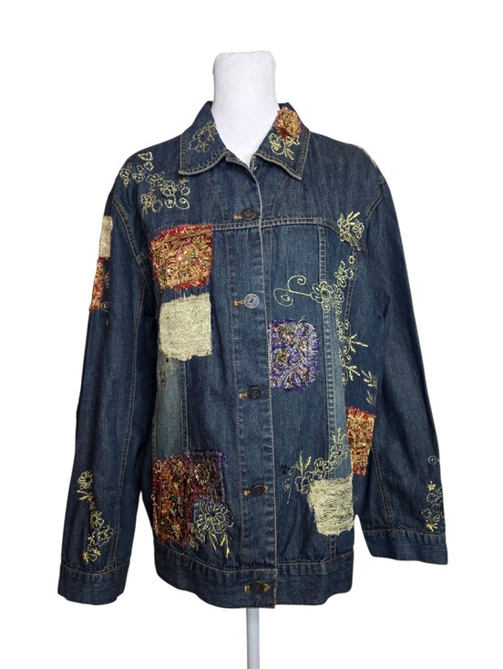 Chico's Jackets & Blazers - Chico’s Embroidered Patchwork Floral Denim Jacket Womens Chicos Size 2 Large